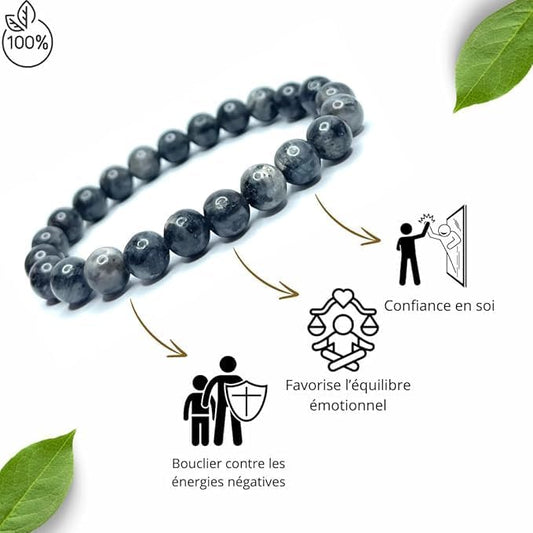 Bracelet en larvikite naturelle à perles de 8 mm