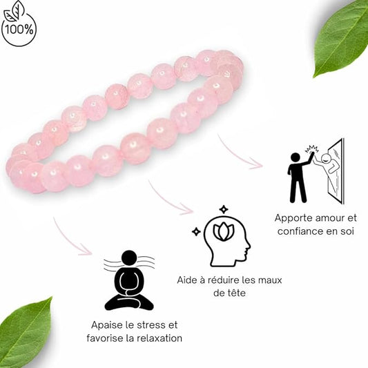 Bracelet en quartz rose naturel à perles de 8 mm