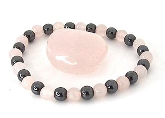 🌟 Découvrez le Bracelet Felicidade - Une Harmonie de Quartz Rose et Hématite 🌟
