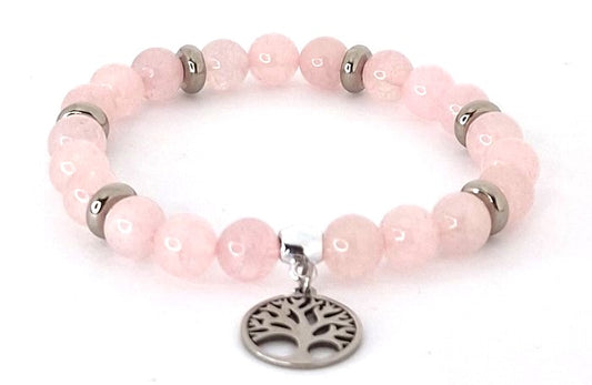 ✨ Nouveauté Exclusive! ✨ Découvrez le mariage parfait entre la douceur du quartz rose et la force intemporelle de l'arbre de vie 🌳💖.