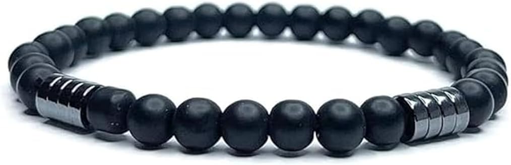 Bracelet Obsidienne Noire & Hématite 6 mm – Homme