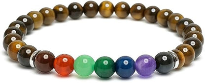 Bracelet 7 Chakras Œil de Tigre 6 mm – Homme & Femme