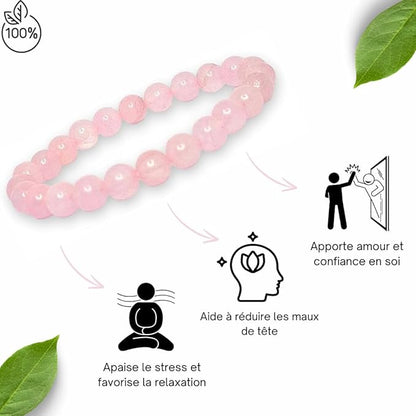 Bracelet Quartz Rose Naturel – Perles 8 mm