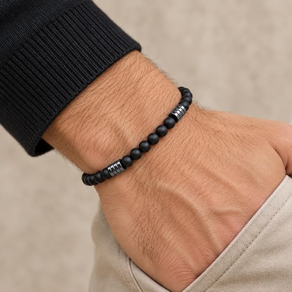 Bracelet Obsidienne Noire & Hématite 6 mm – Homme