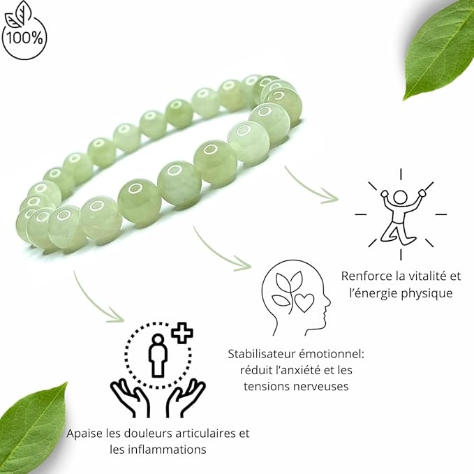 Bracelet Jade Vert Clair – Pierre Naturelle 8MM – Une pierre reconnue pour attirer la chance et favoriser la sérénité.