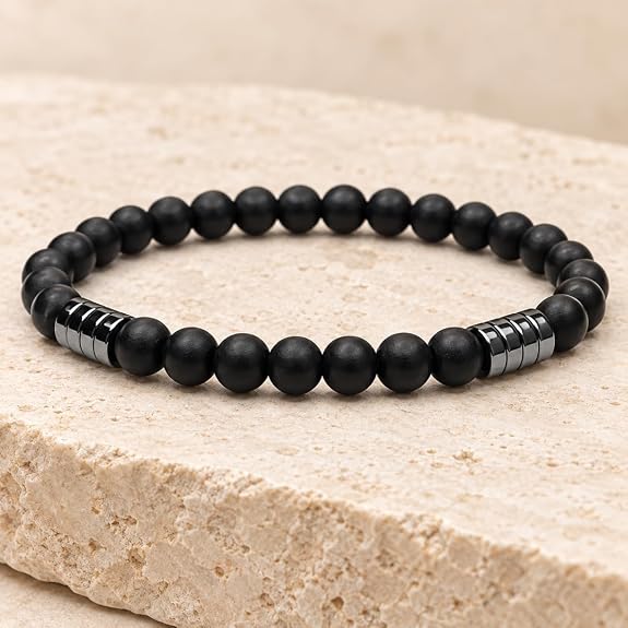 Bracelet Obsidienne Noire & Hématite 6 mm – Homme