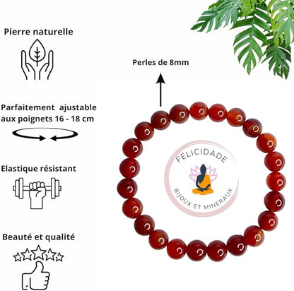 Bracelet Cornaline Naturelle – Perles 8 mm