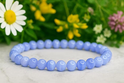 Bracelet Calcédoine Bleue Naturelle – Perles 6 mm
