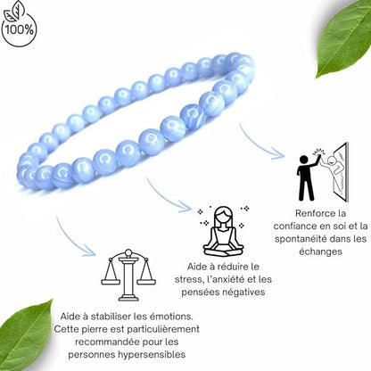 Bracelet Calcédoine Bleue Naturelle – Perles 6 mm
