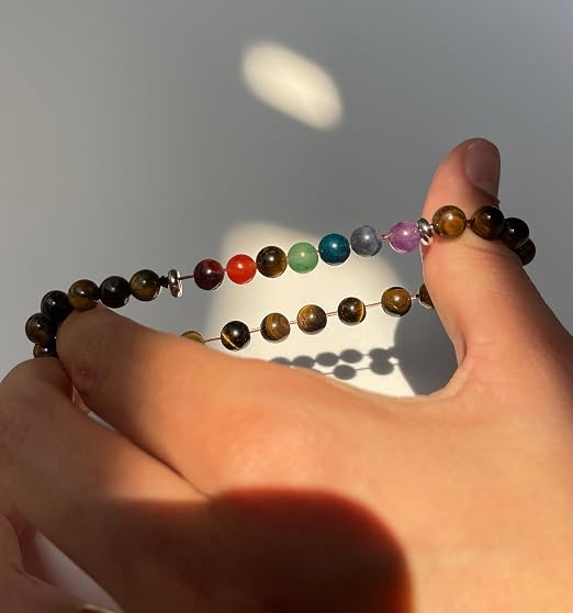 Bracelet 7 Chakras Œil de Tigre 6 mm – Homme & Femme