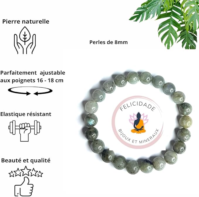Bracelet en Labradorite – Pierre Naturelle 8MM – Une pierre reconnue pour absorber les énergies négatives et renforcer la clarté intérieure.