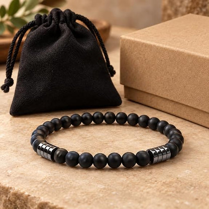 Bracelet Obsidienne Noire & Hématite 6 mm – Homme
