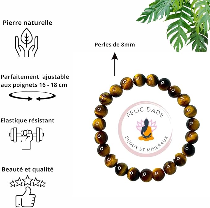 Bracelet Œil de Tigre – Pierre Naturelle 8MM – Une pierre reconnue pour renforcer la confiance et protéger des énergies négatives.