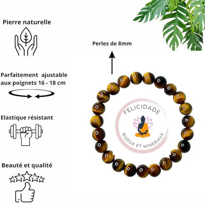 Bracelet Œil de Tigre Naturel – Perles 8 mm