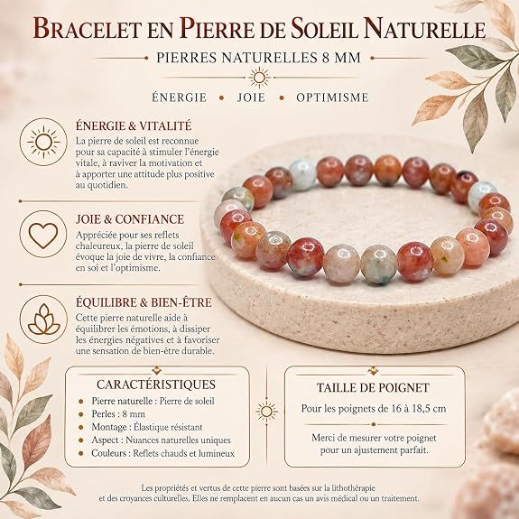 Bracelet Pierre de Soleil Naturelle 8 mm – Femme