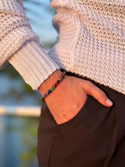 Bracelet 7 Chakras Œil de Tigre 6 mm – Homme & Femme