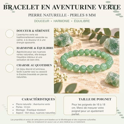 Bracelet Aventurine Verte Naturelle 8 mm – Homme & Femme