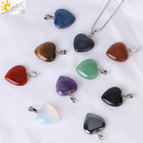 CSJA Heart Crystals Natural Stone Necklaces  Pendants Women Carnelian Pink Quartz Clear Amethysts Crystal Healing Necklace E594