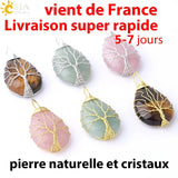 CSJA Tree of Life Crystals Necklace Pendant Water Drop Natural Stone Necklaces Wire Wrap Rose Amethysts Quartz Tiger Eye G953