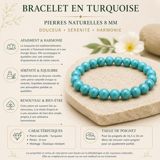 Bracelet Turquoise Naturelle 8 mm – caractéristiques et taille de poignet