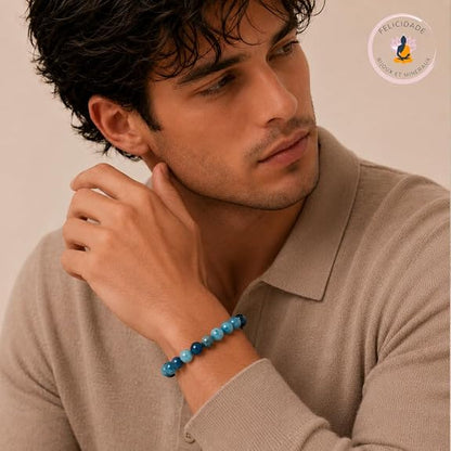 Bracelet Felicidade en apatite naturelle 8 mm porté par un homme