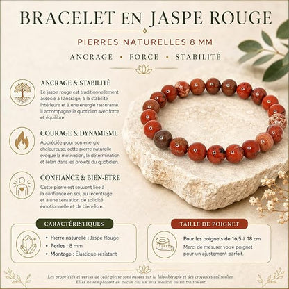 Infographie bracelet Felicidade en jaspe rouge naturel 8 mm